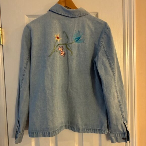 Coldwater Creek Lightweight Light Wash Embroidered Denim Shirt Jacket Size L - Picture 4 of 12